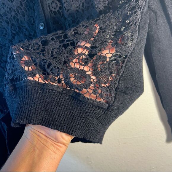 SANDRO LADIES CARDIGAN SWEATER 1 small black capsule everyday minimalist crochet - Picture 3 of 13